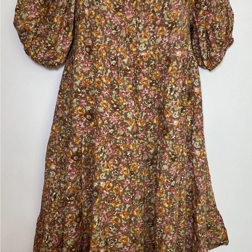 Wild Fable Brown Floral Short Puff Sleeve Boho Hippie Babydoll Dress. Small - Picture 5 of 15